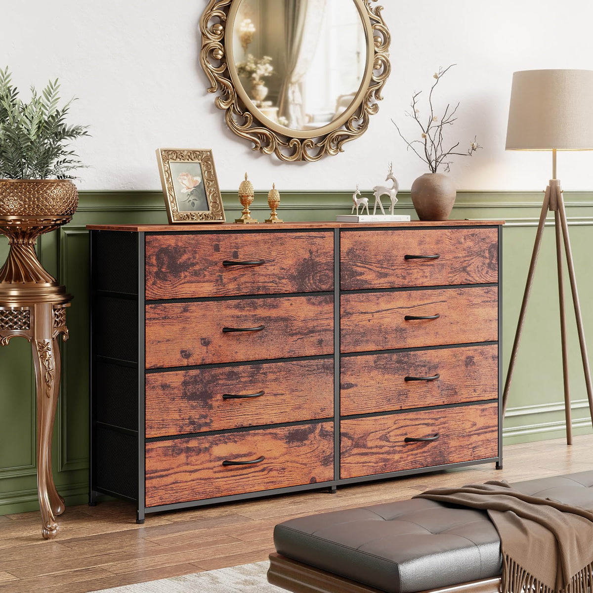 Furnulem Long Dresser for Bedroom, TV Stand for 55'', 8 Drawer Dorm Dresser