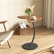 WFSRESTD Butterfly End Table, Solid Pine Wood Side Table with Black Metal C-Shaped Base, Rustic Accent Table for Living Room Bedroom, Walnut Finish, Easy Assembly