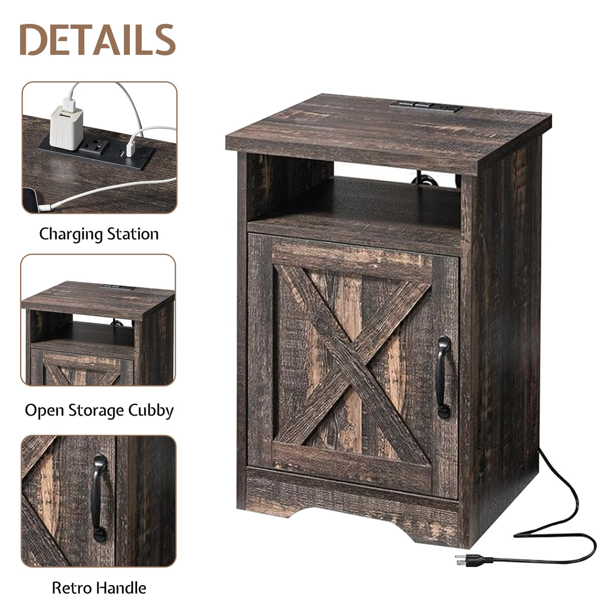 LUXOAK 3 Piece Living Room Table Set with Barn Door, Black Oak
