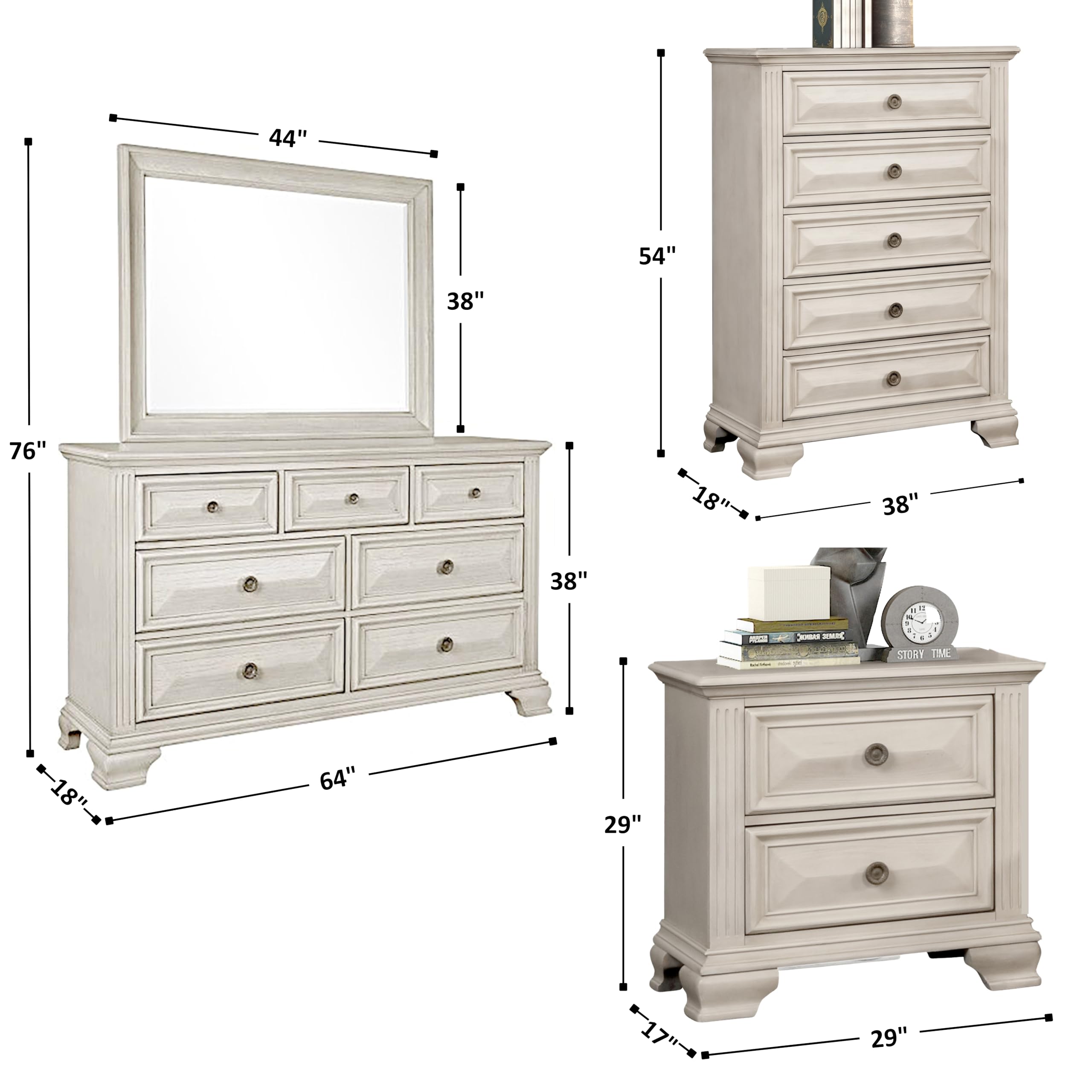 5-Piece King Bedroom Set – Traditional Panel Bed with Dresser, Mirror, Nightstand & Chest