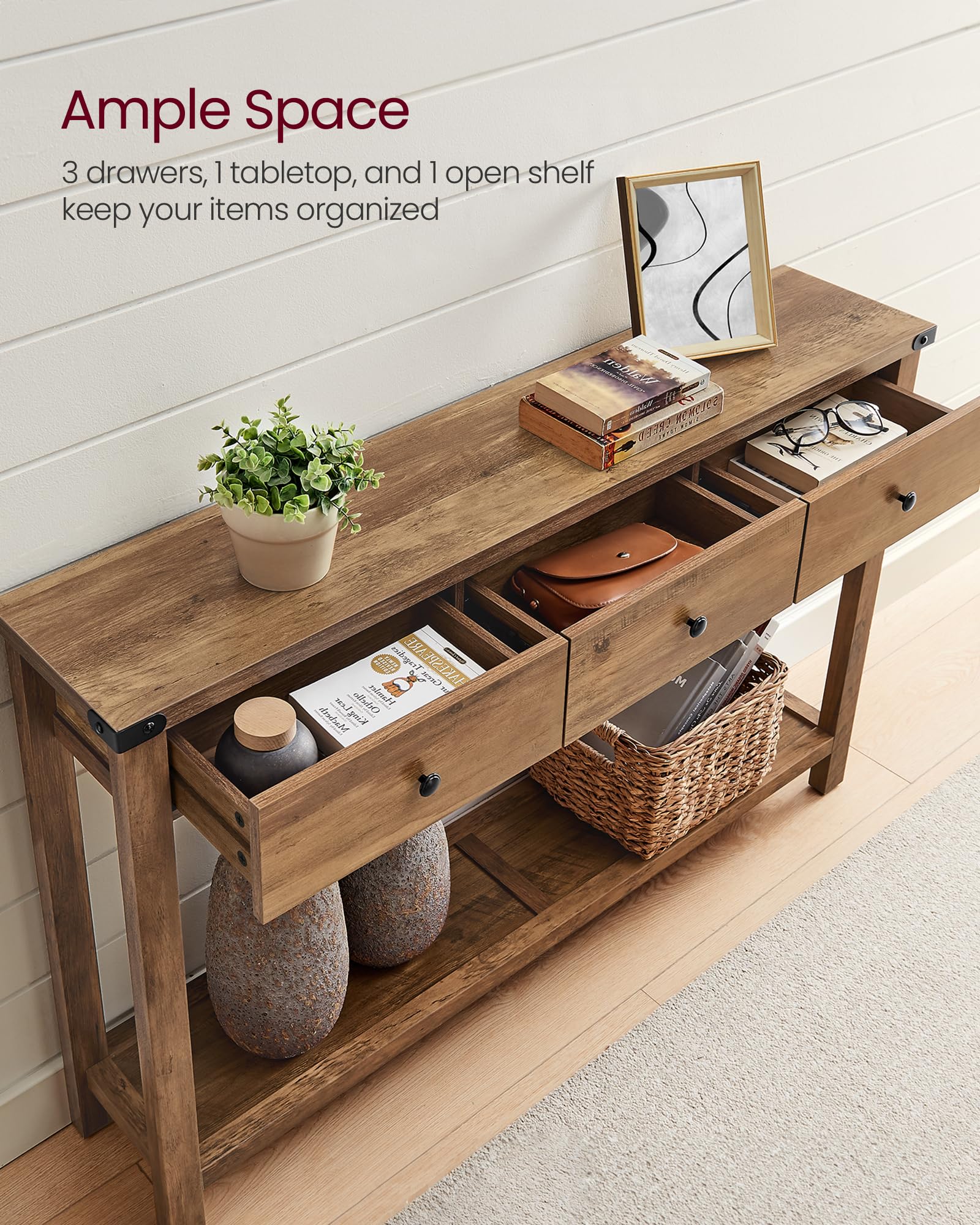 Console Table with 3 Drawers & Open Shelf
