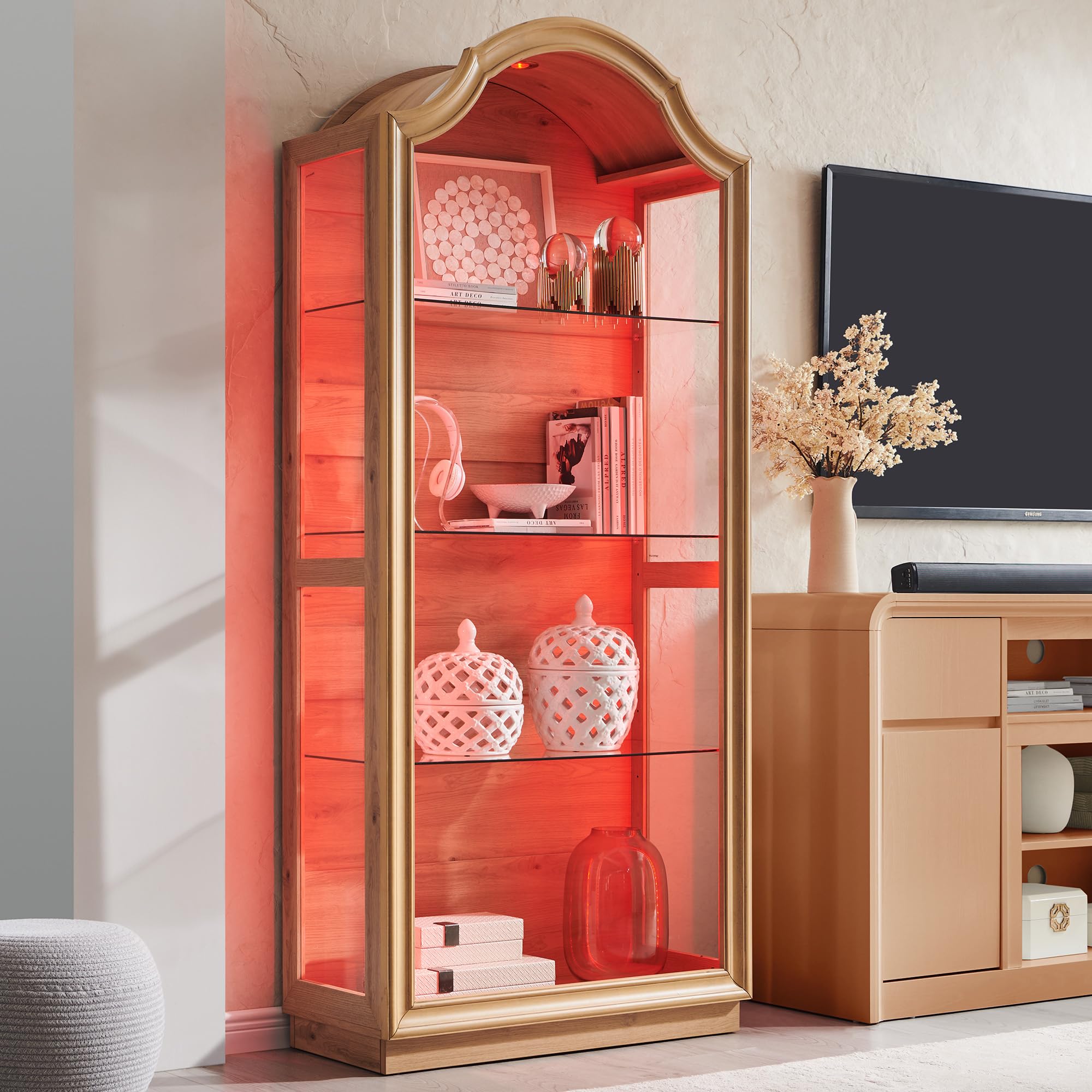 72" Arched Glass Display Cabinet with 20-Color LED Lights