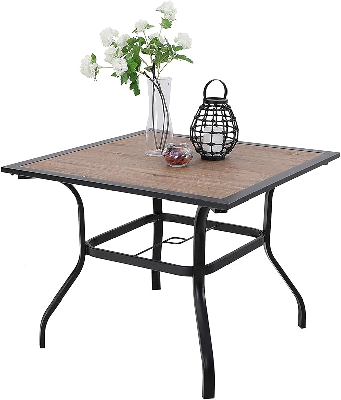 Square Metal Patio Dining Table with Umbrella Hole
