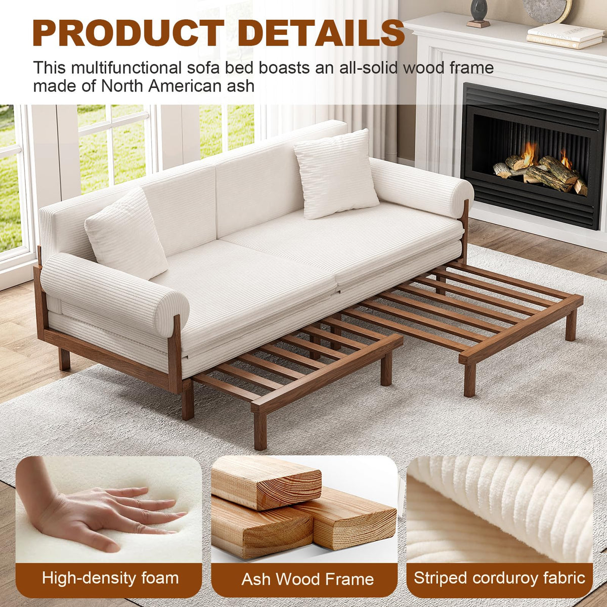 Corduroy Pull-Out Sofa Bed
