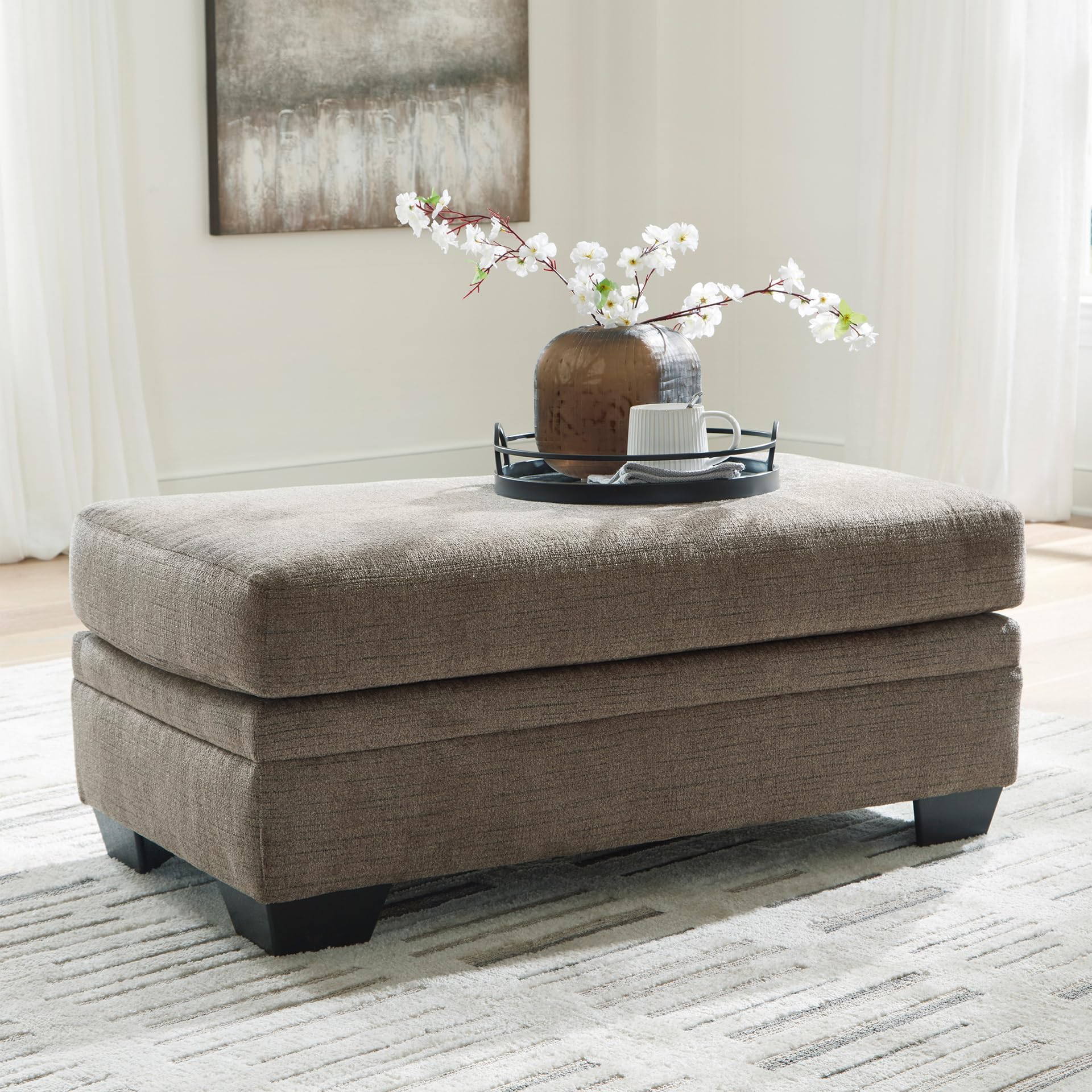 Signature Design by Ashley Stonemeade Modern Ottoman with Foam Cushion, Grayish Brown