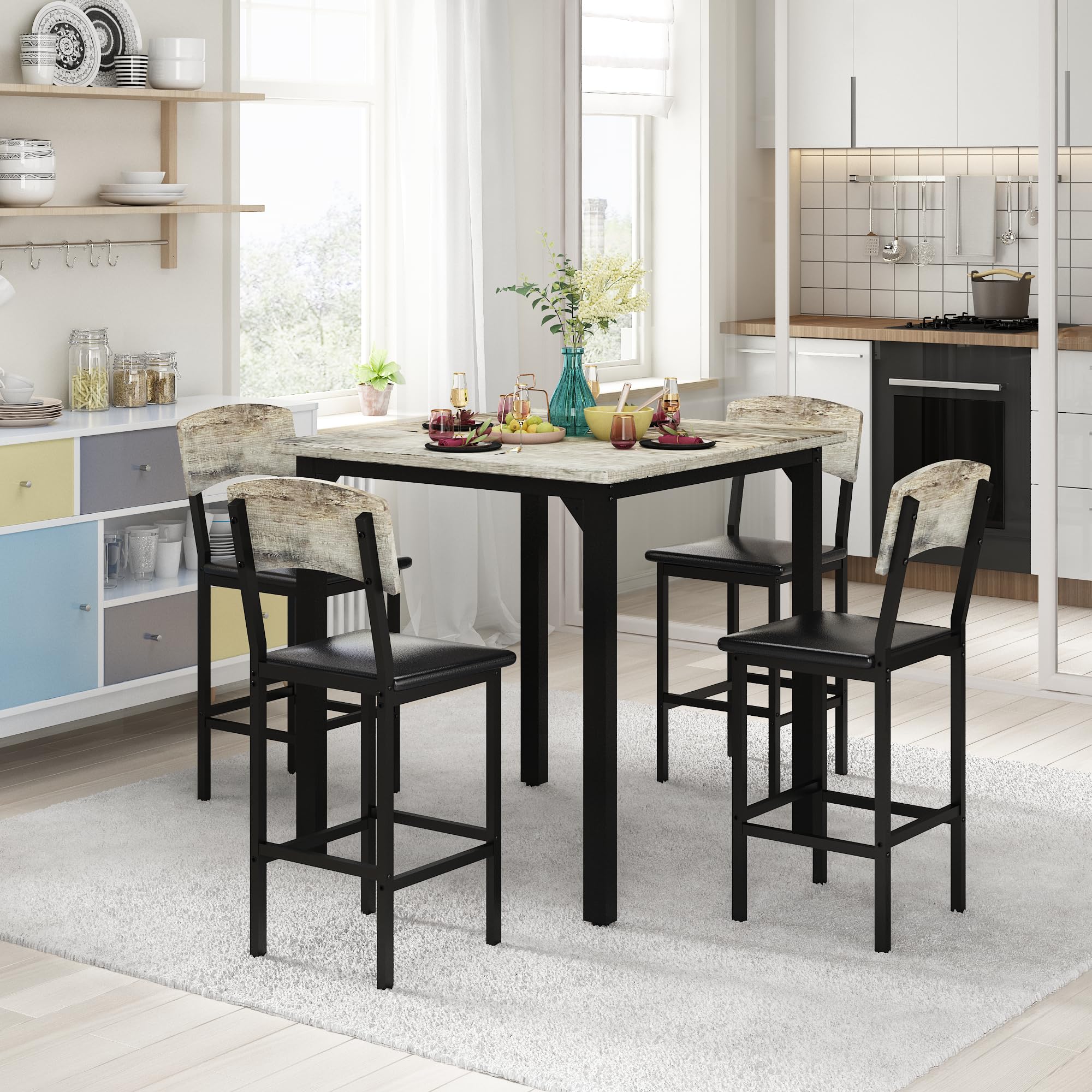5-Piece Counter Height Dining Table Set with Bar Stools