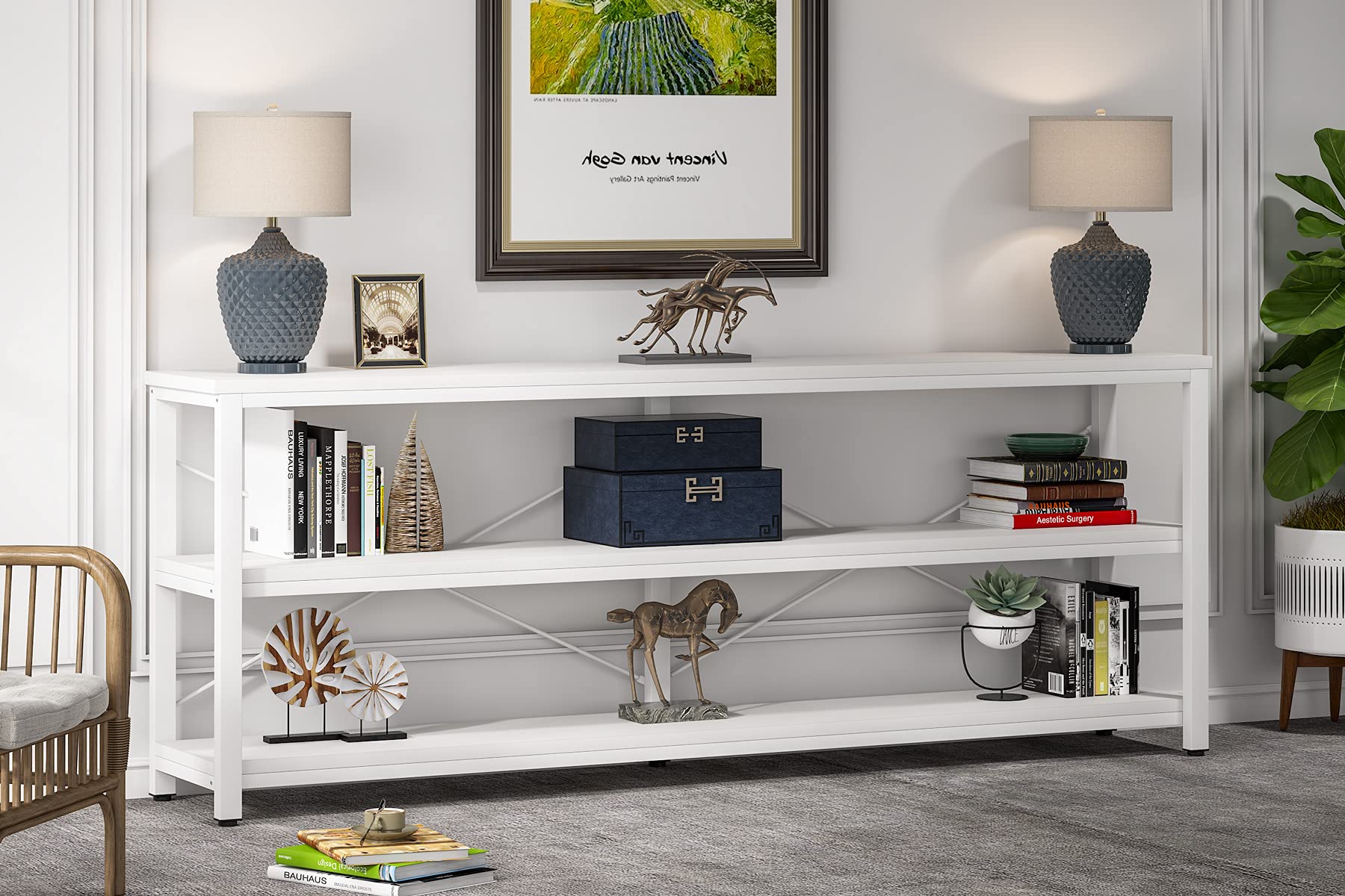 Tribesigns 71" Sofa Tables,Extra Long Couch Table, Narrow Long Console Table, Entryway Table,Sofa Table with 3 Tiers Storage Shelves (White)