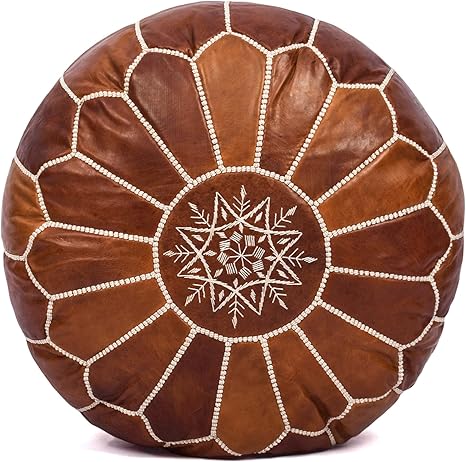 Round Leather Pouf Ottoman Cover – Unstuffed