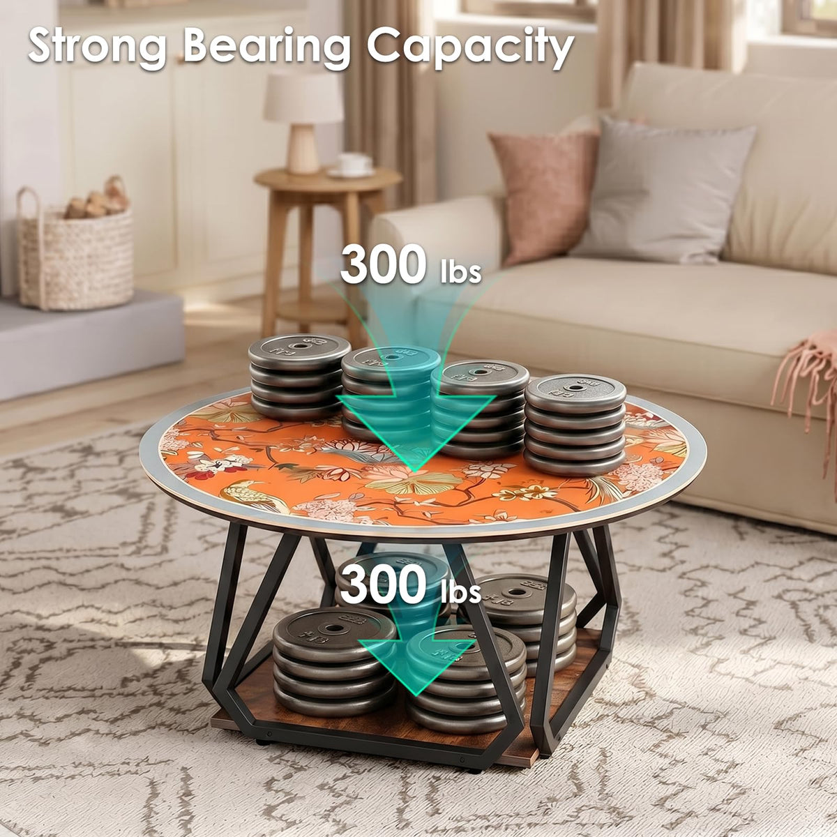 Round Coffee Table with Mat