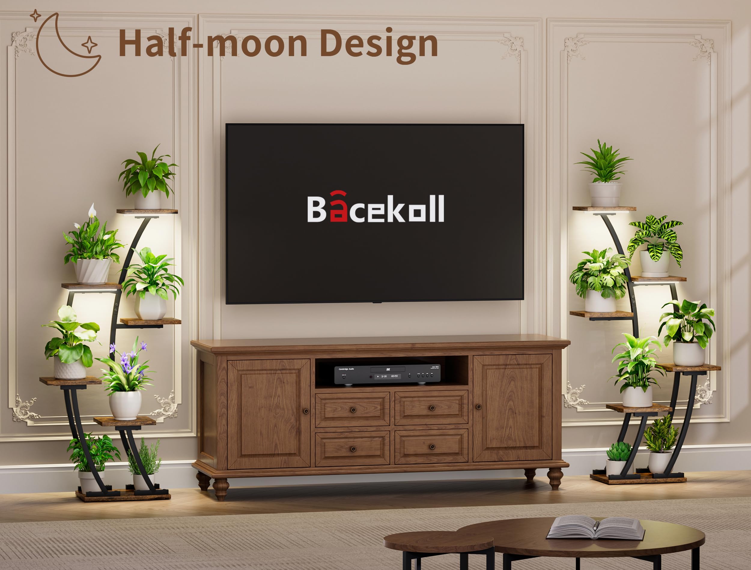 Half-Moon Corner Plant Stand with Grow Lights