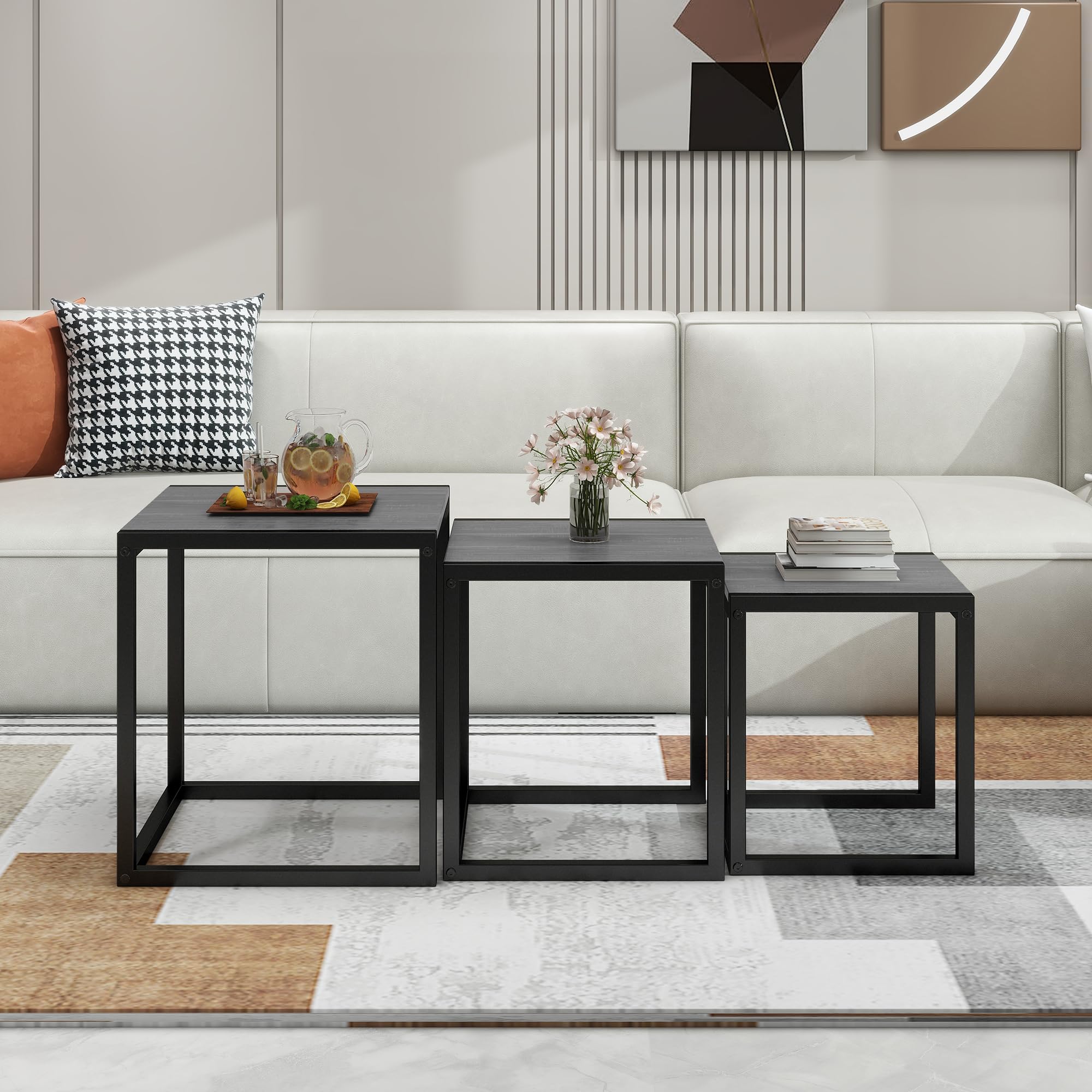 Nesting Side Table Set of 3 with Metal Frame