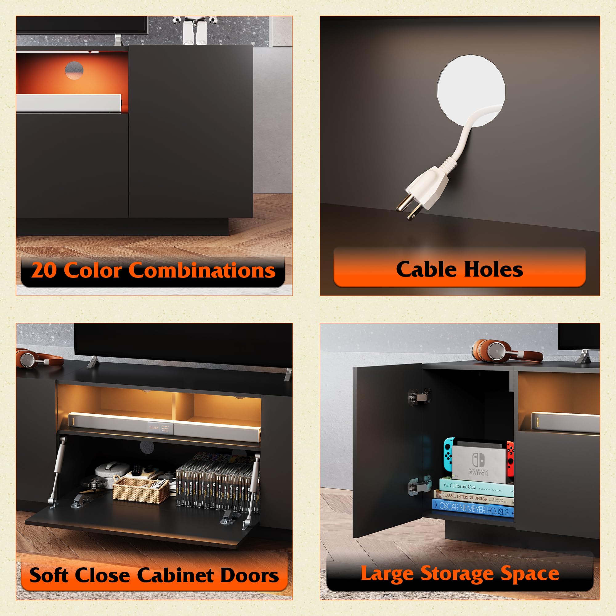 LED TV Stand with Storage Cabinet