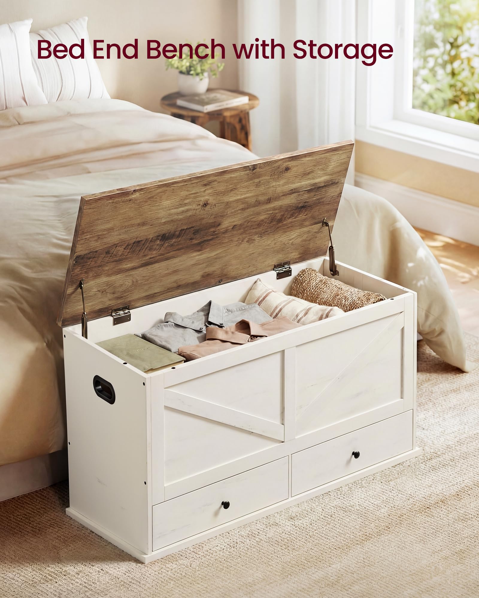 Farmhouse Storage Bench with 2 Fabric Drawers