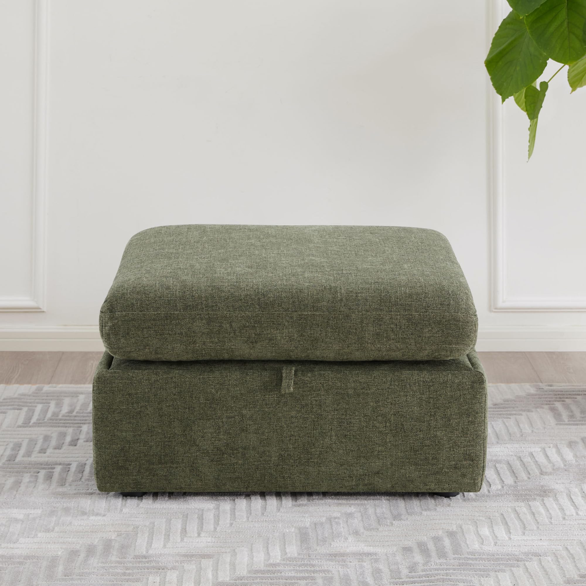 CHITA 34 Inch Upholstered Square Modular Storage Ottoman for Sectional Sofa,Storage Ottoman Footrest and Seat Cube for Living Room, Moss Green