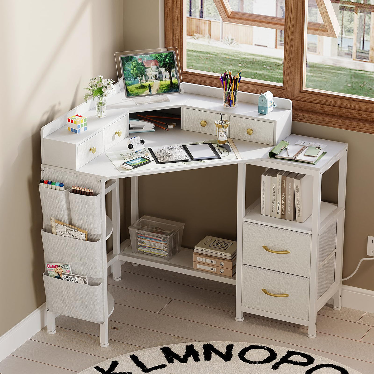Corner Vanity Desk with Charging Station
