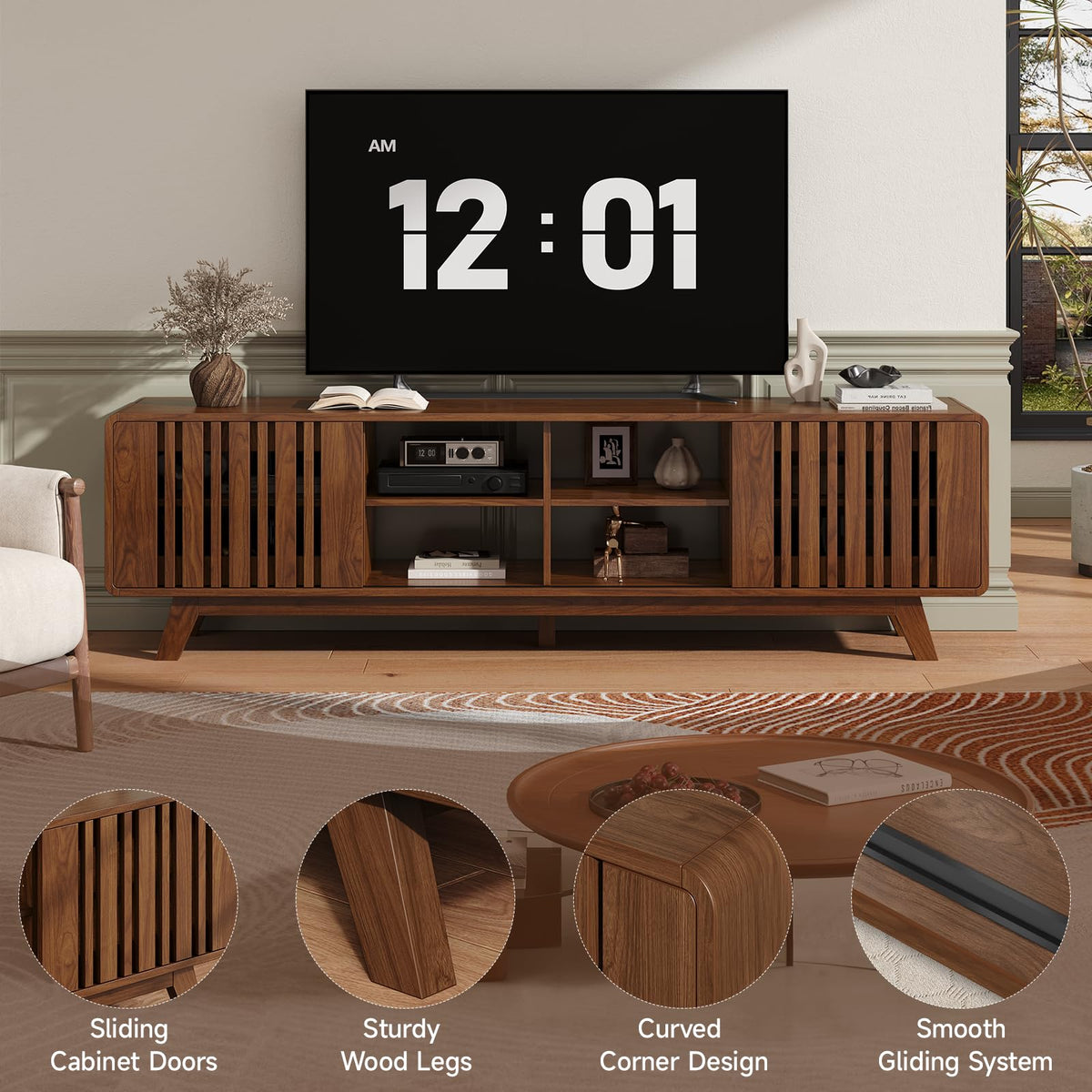 ONBRILL 70" TV Stand for TV Up to 85", Mid-Century Modern Television Stand