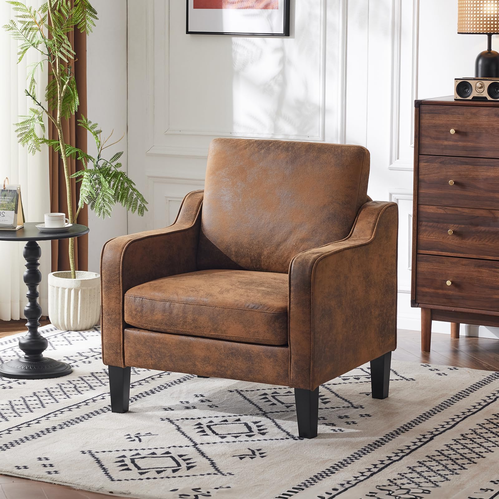 VINGLI Accent Chairs Set of 2 Living Room Chairs Rustic Reading Chair for Bedroom Scooped Arm Chair Mid Century Modern Accent Chairs Upholstered Comfy Chair for Apartment, Waiting Room