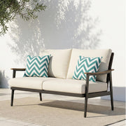 Patio Loveseat Sofa with Wicker Backrest & 6" Cushion