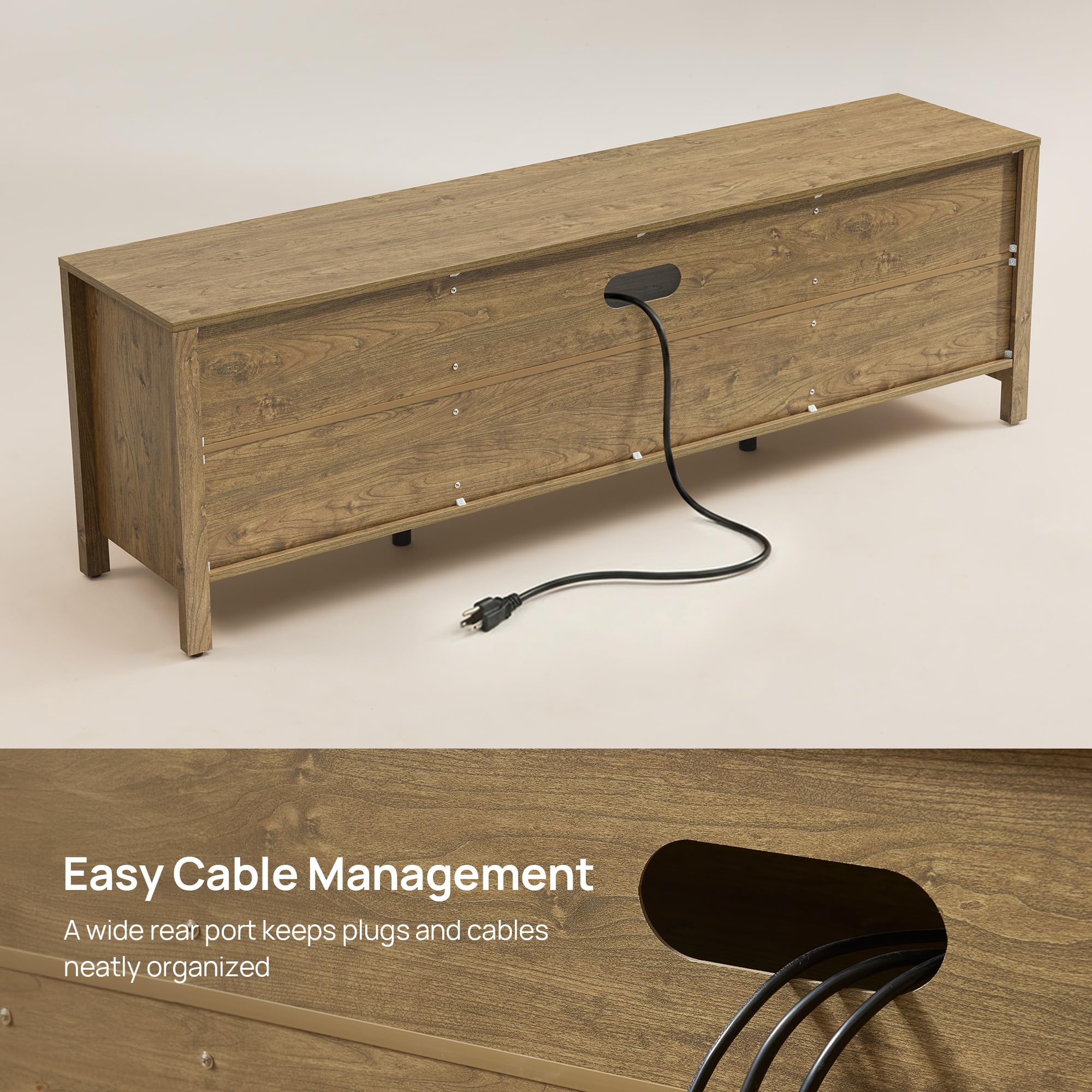 69" Rattan TV Stand with Drawer & Adjustable Shelves
