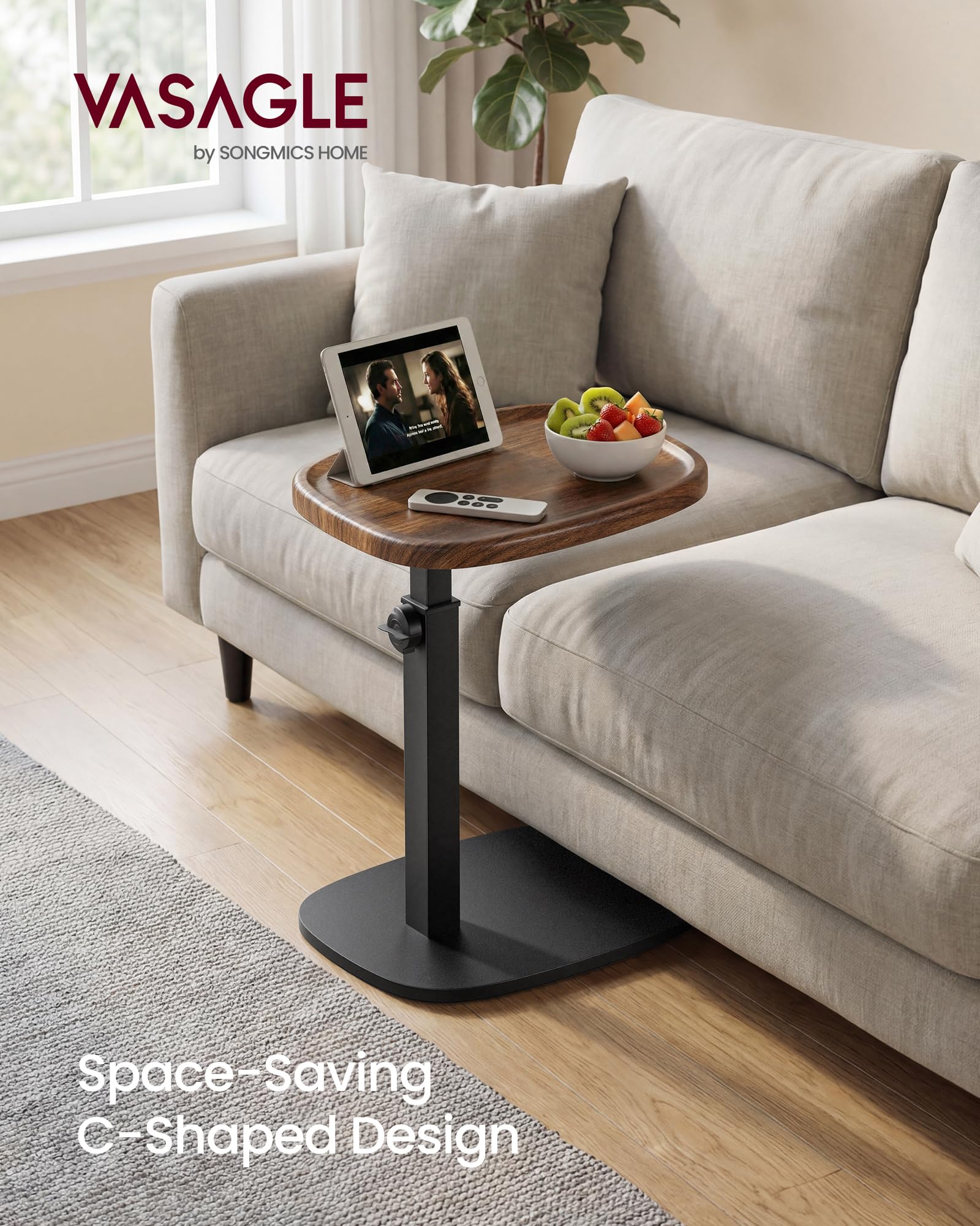 C-Shaped Side Table with Adjustable Height