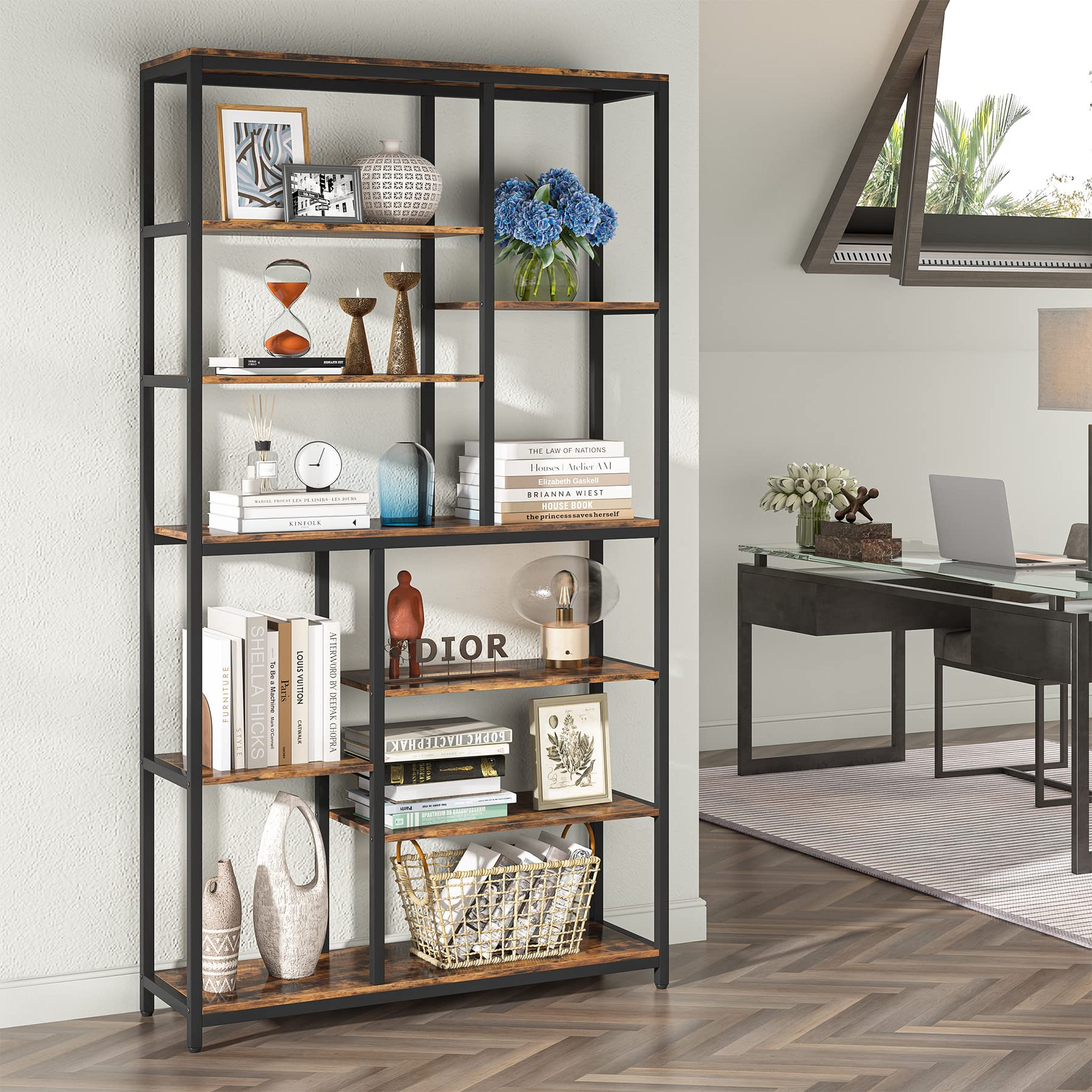 8-Tier Staggered Bookcase