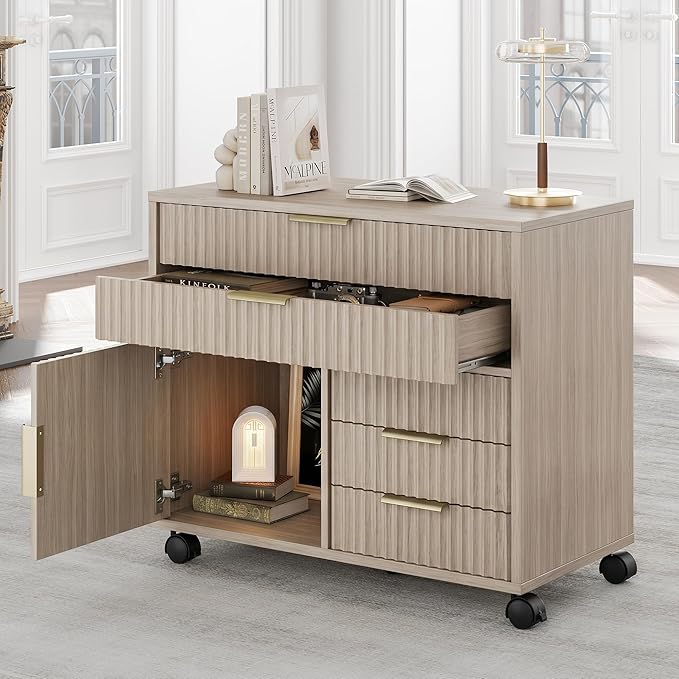 Fluted Mobile File Cabinet with 5 Drawers