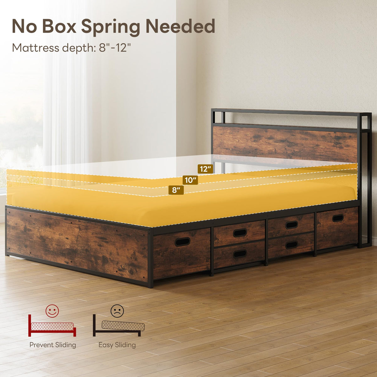 LIKIMIO Queen Size Bed Frame with 12 Storage Drawers and Headboard