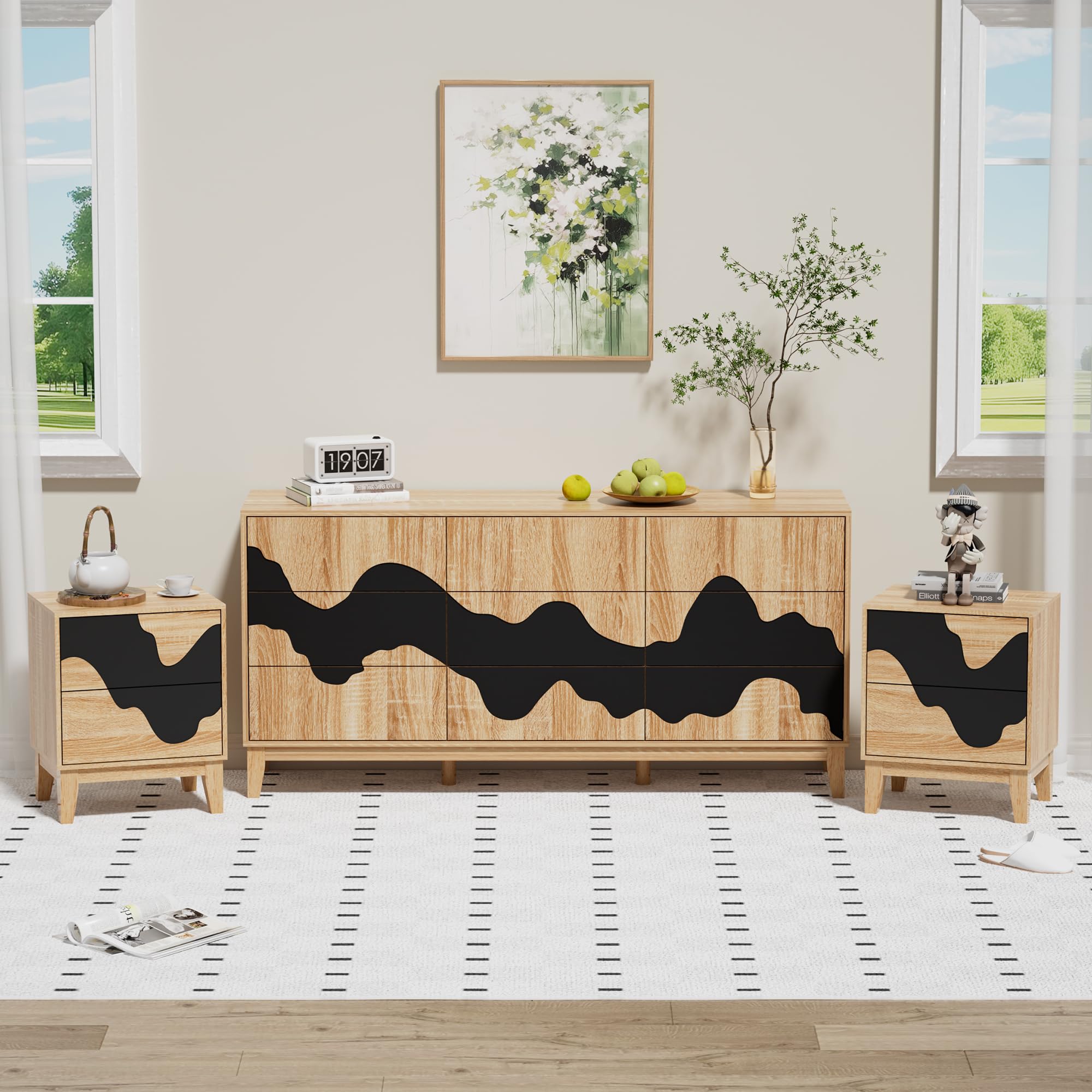 9-Drawer Dresser & 2 Nightstands Bedroom Set