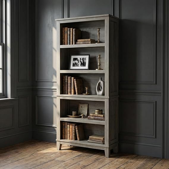 Adjustable 5-Shelf Farmhouse Bookcase