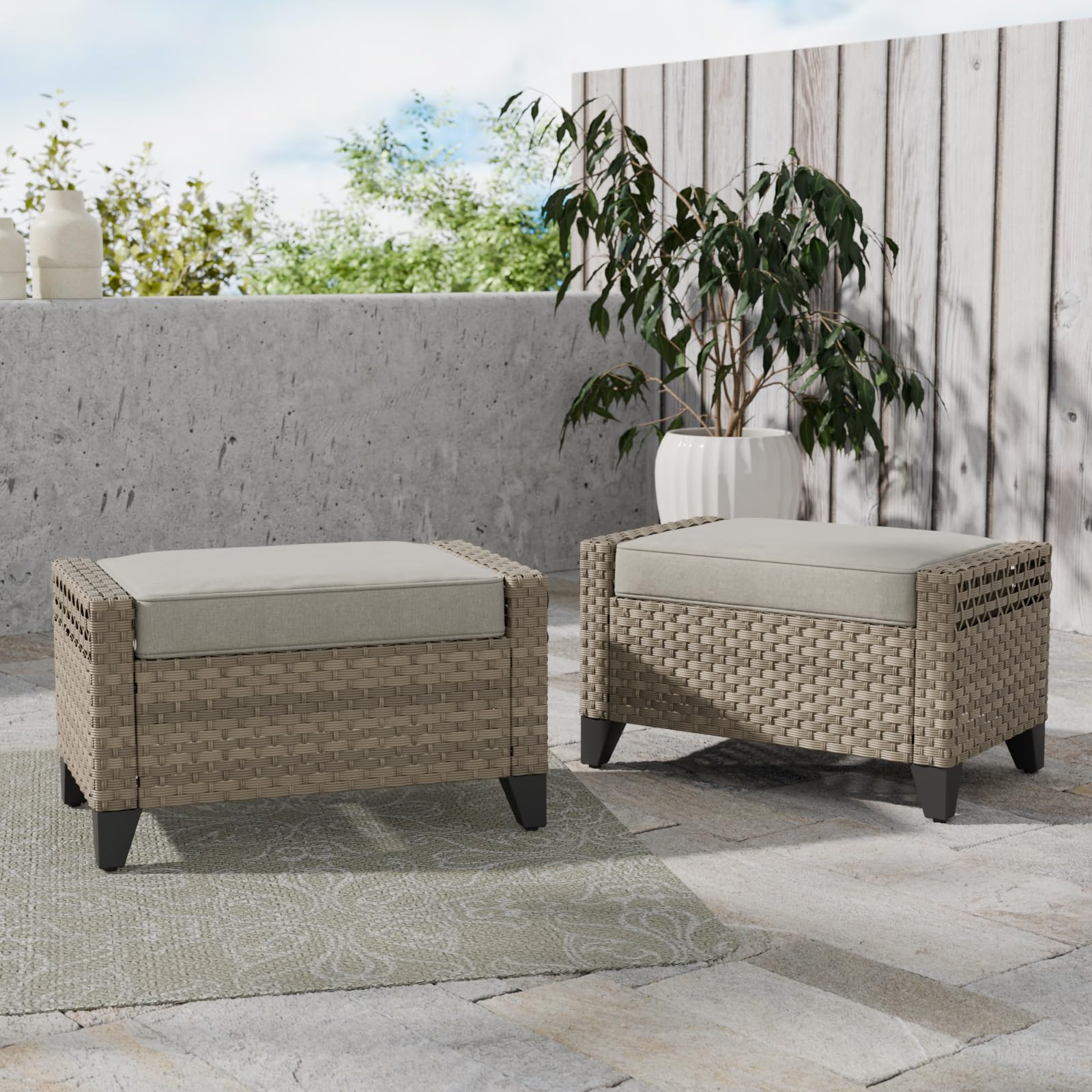 Outdoor Wicker Ottoman Set (2-Piece)
