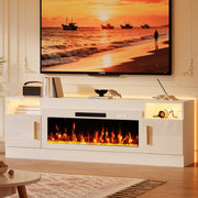 KENAINALU Fireplace TV Stand with 40’’ Electric Fireplace, 70'' TV Media Entertainment Center with Fireplace Up to 80 inch,Modern LED TV Console with High Gloss Cabinet for Living Room