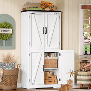TEENFON 58" H Storage Cabinet with Adjustable Shelf, Farmhouse Kitchen Pantry Cabinet, Bathroom Cabinet with 4 Doors, Cupboard for Kitchen, Bathroom, Living Room, White