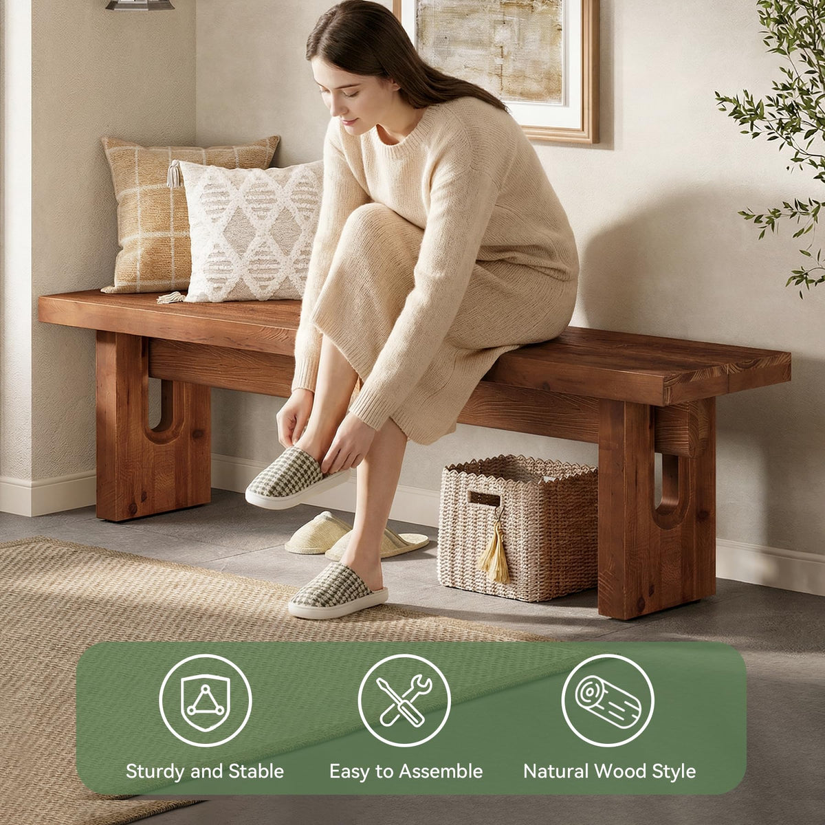 Solid Wood Farmhouse Dining Bench