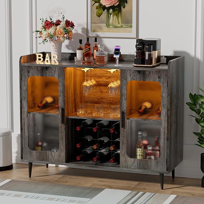 White Coffee Bar Cabinet with LED Lights