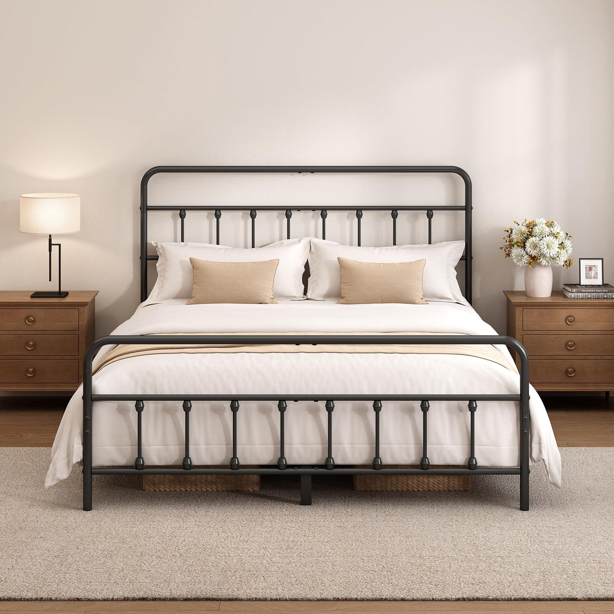 Metal Bed Frame with Headboard and Footboard
