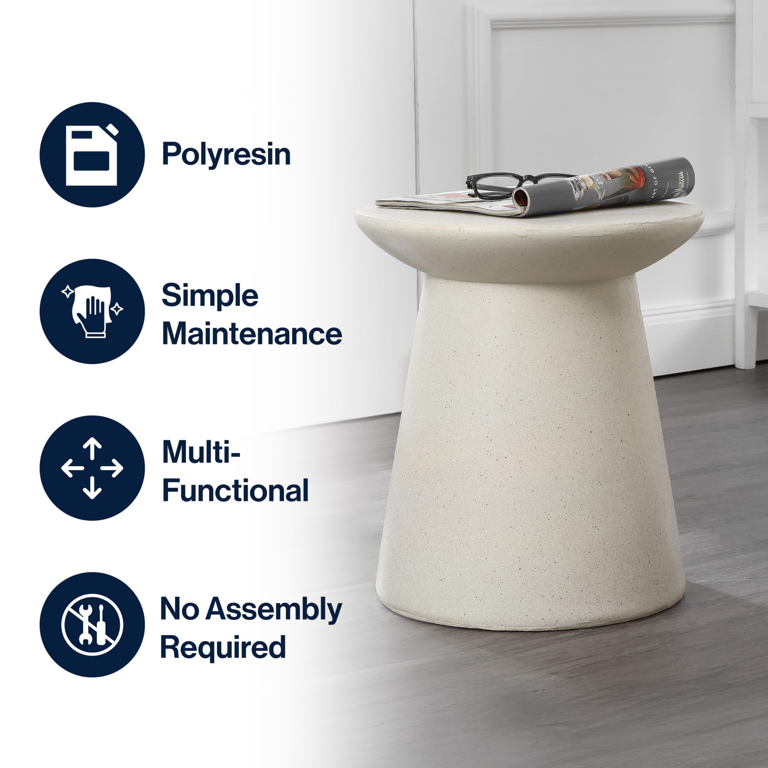 Poly-Resin Drum Pedestal Accent Table