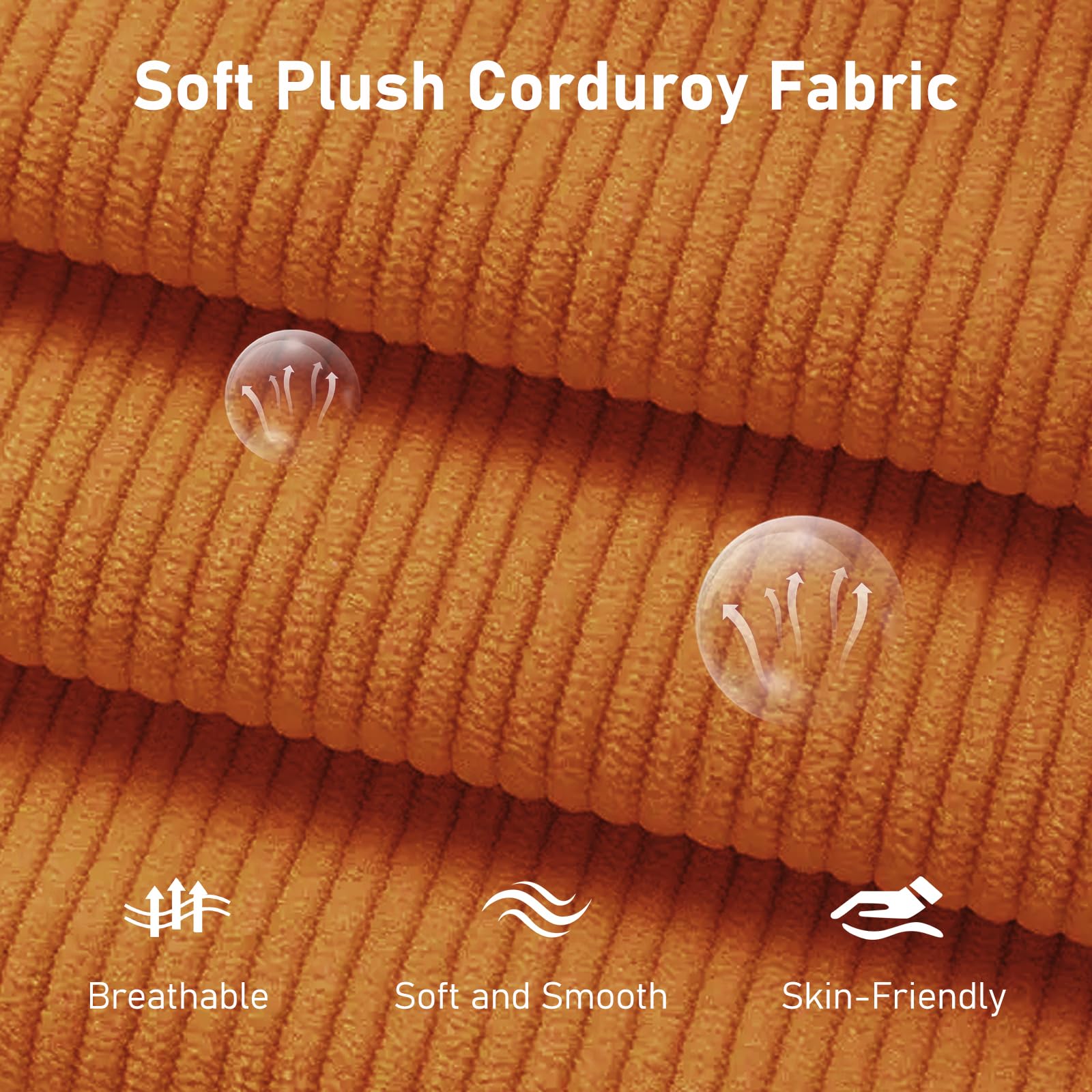Furnimart Futon Sofa Bed, 66" Corduroy Convertible Futon Couch with 3-Position Adjustable Backrest, Solid Wood Frame Sleeper Sofa for Small Space, Living Room, Apartment, Office, Burnt Orange