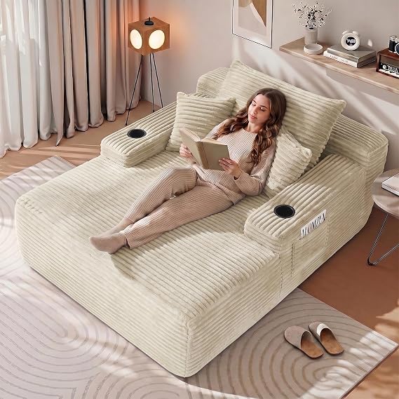 Brown Corduroy Chaise Lounge