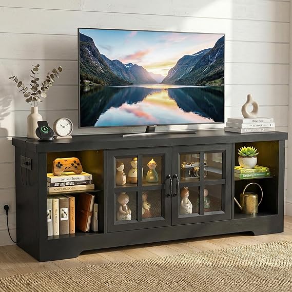 55" LED TV Stand with Charging Station & Adjustable Shelf