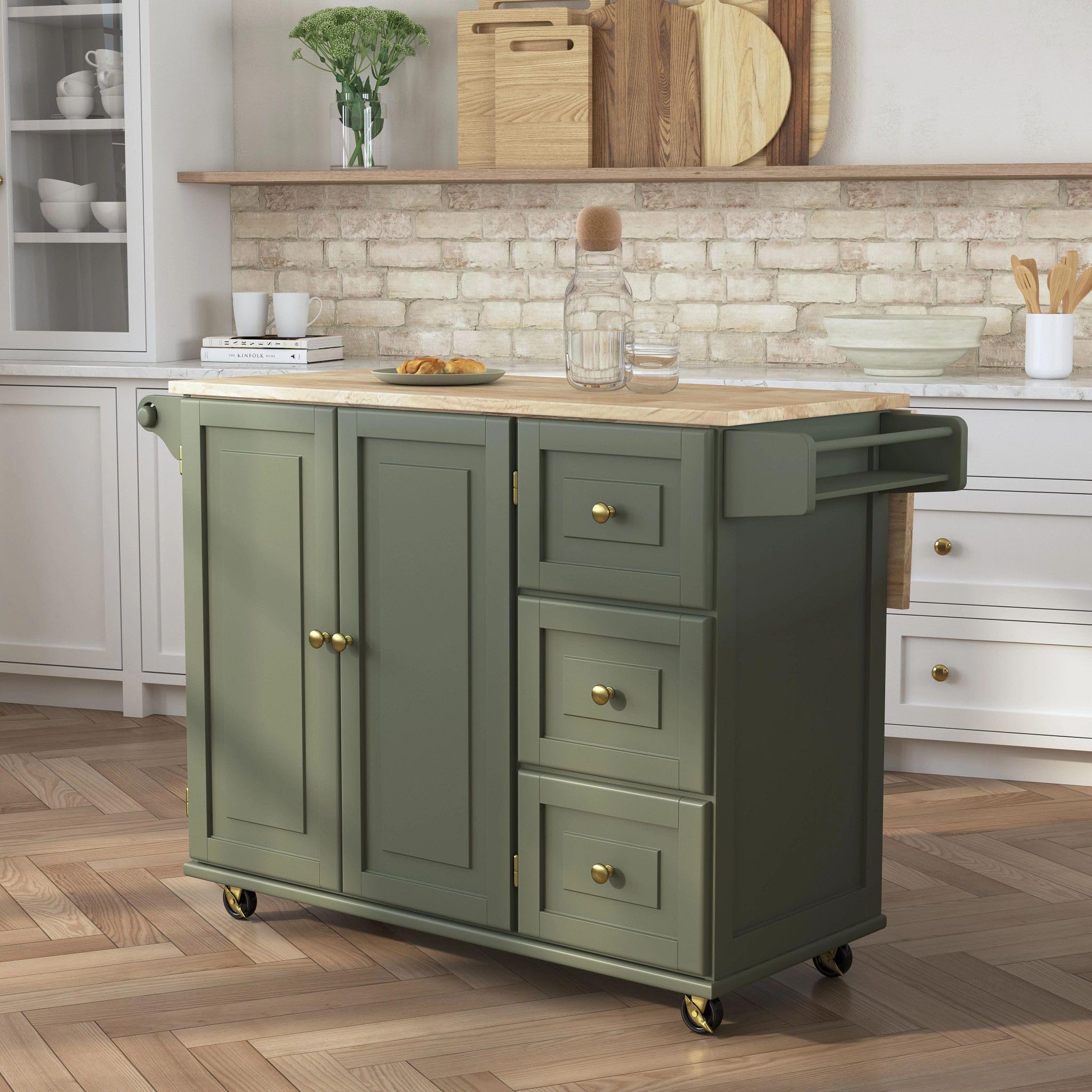 Mobile Kitchen Island Cart with Dropleaf Breakfast Bar