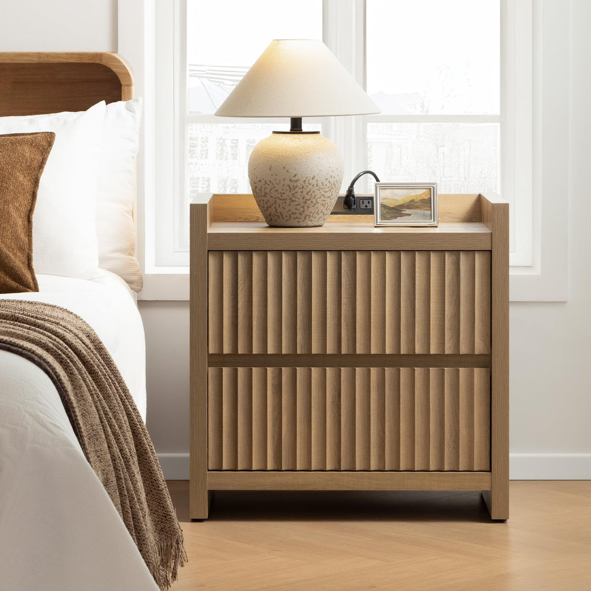 Fluted Charging Nightstands, Set of 2