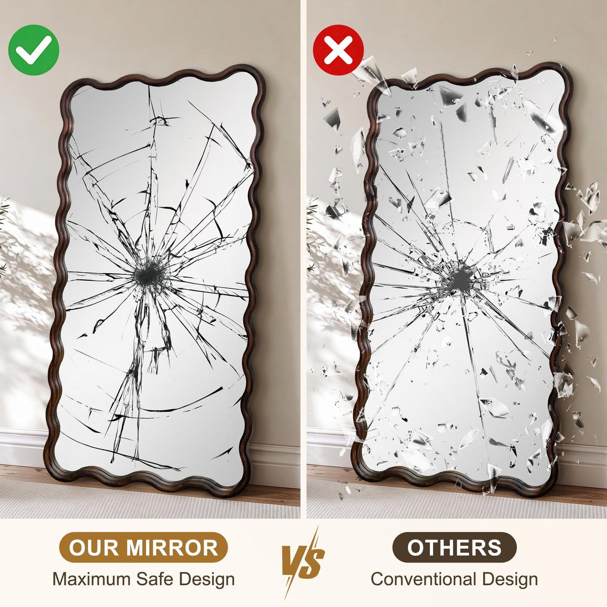Wavy Solid Wood Full-Length Mirror