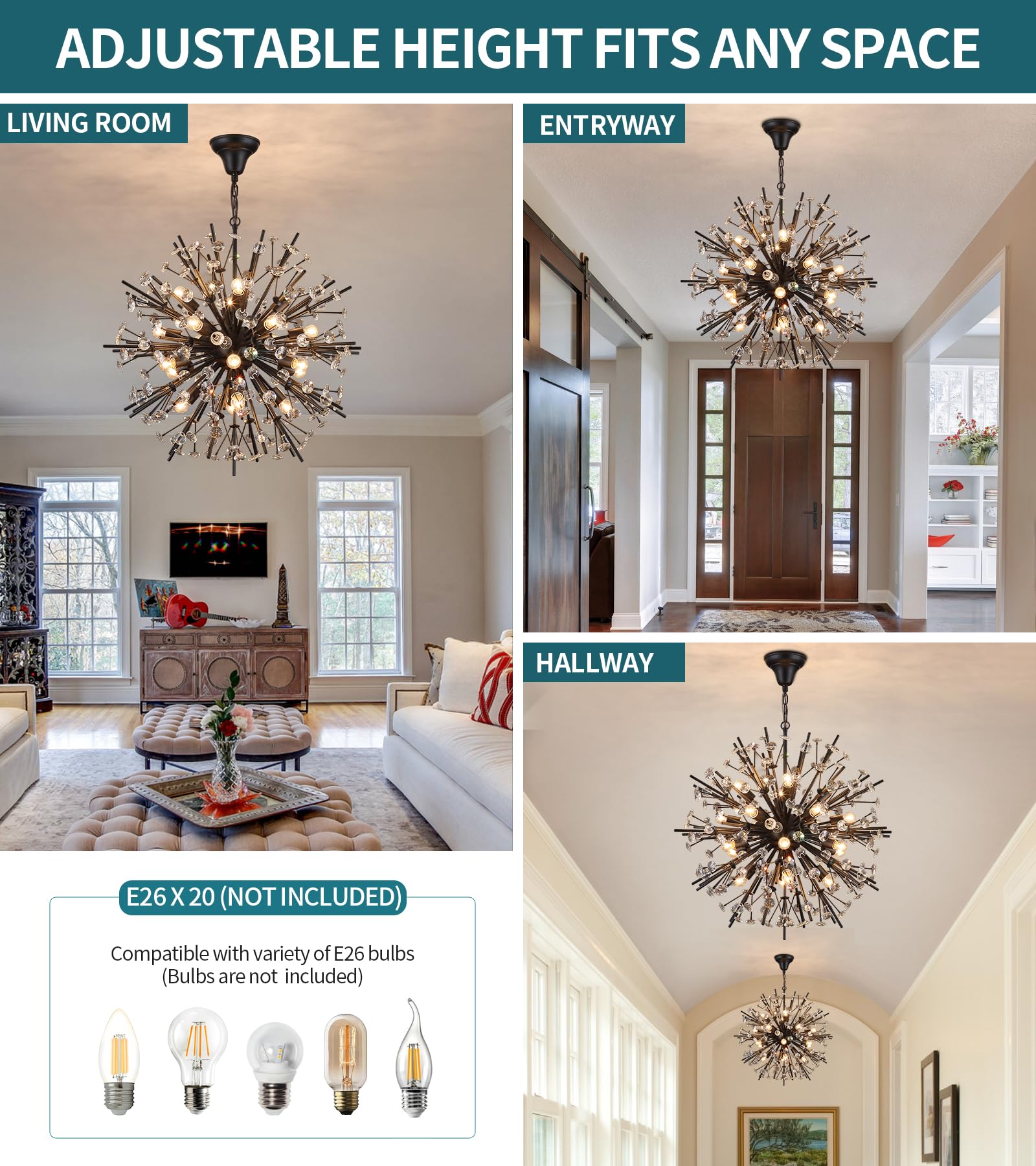 20-Light Firework Crystal Chandelier for High Ceilings