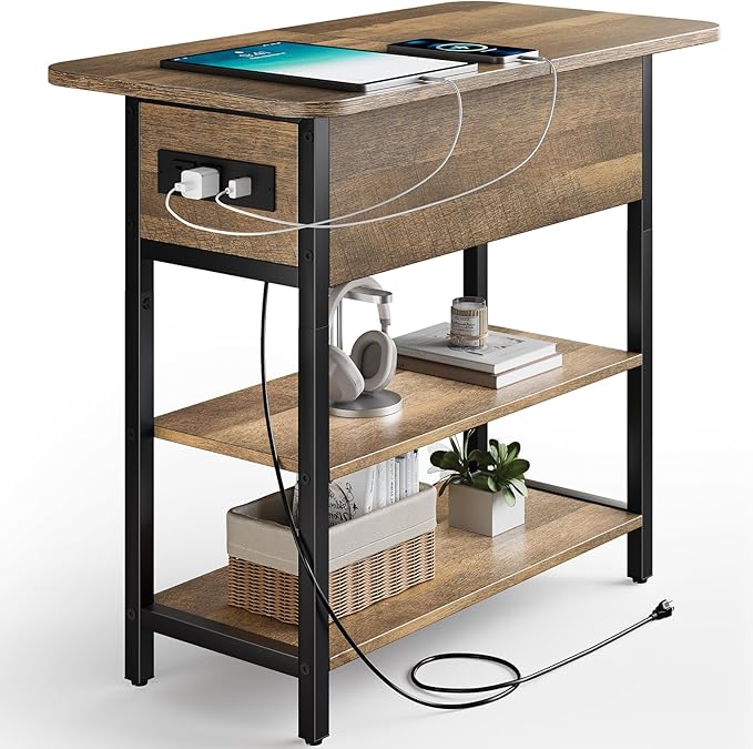 Narrow End Table with Charging Station