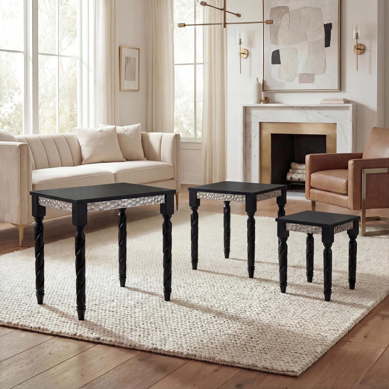 3-Piece Nesting Side Tables Set, Mid-Century Modern