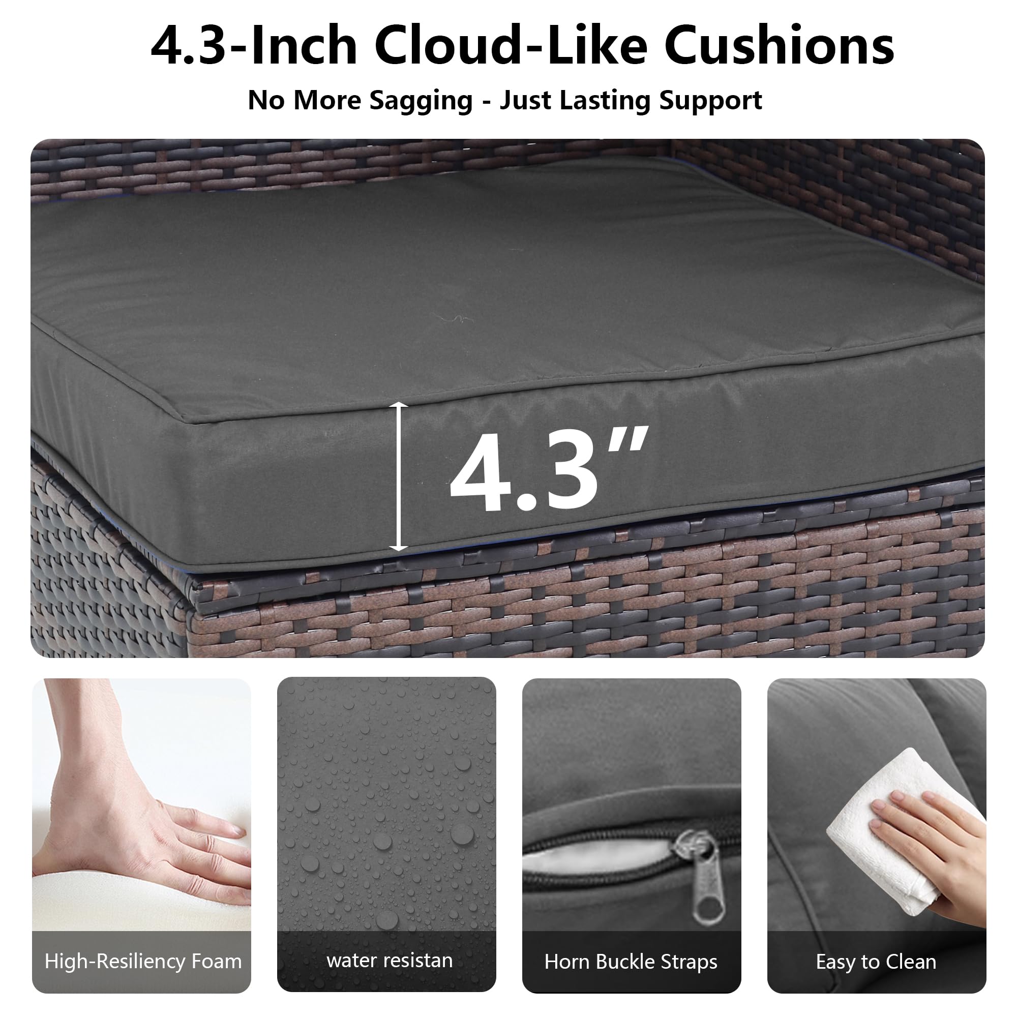 7-Piece Outdoor Sectional Sofa Set with Glass Table & Rain Cover