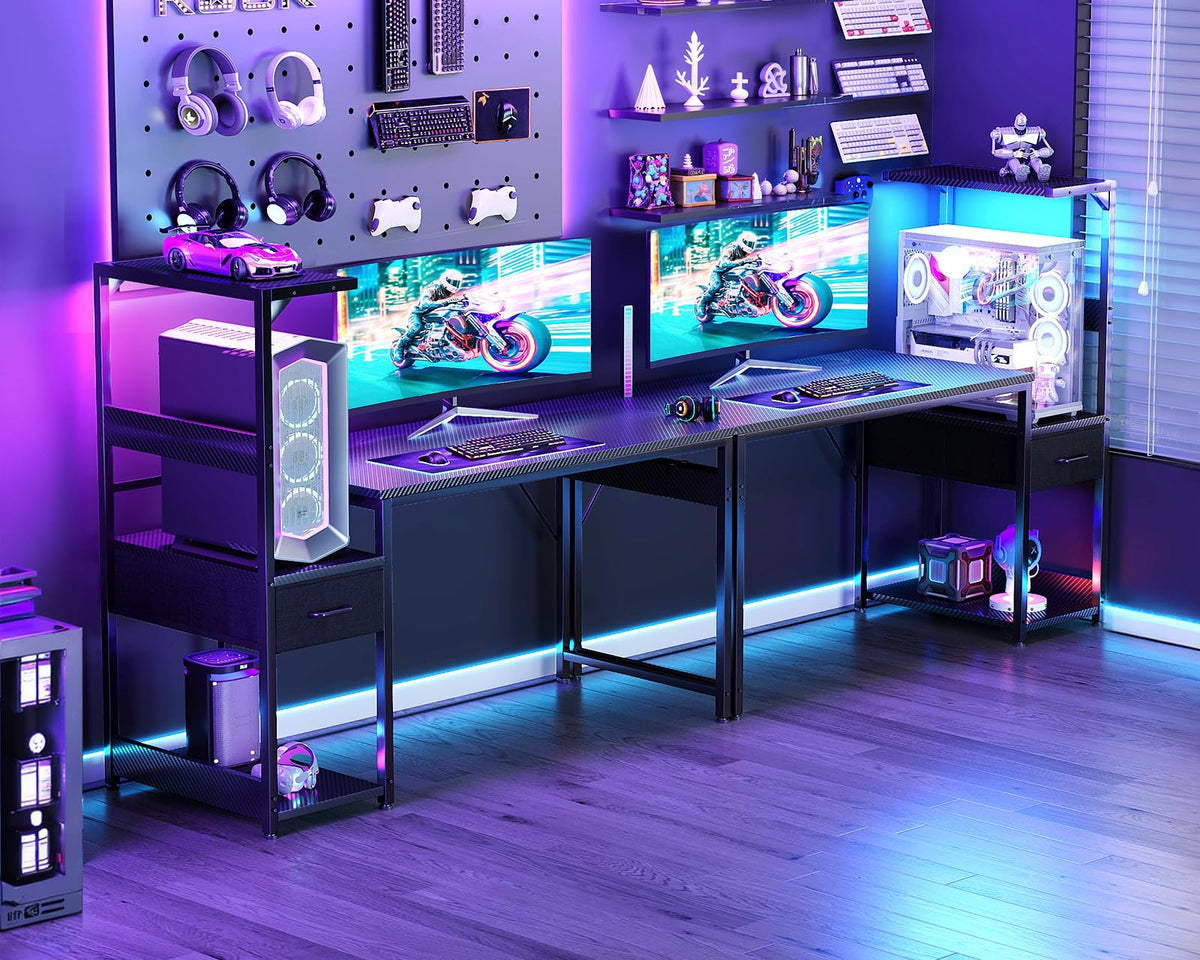 Casaottima 48'' Gaming Desk with LED Lights & CPU Stand, Black