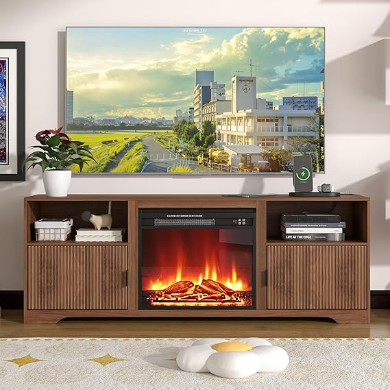 Fluted TV Stand with Storage – Mid-Century Modern Entertainment Center