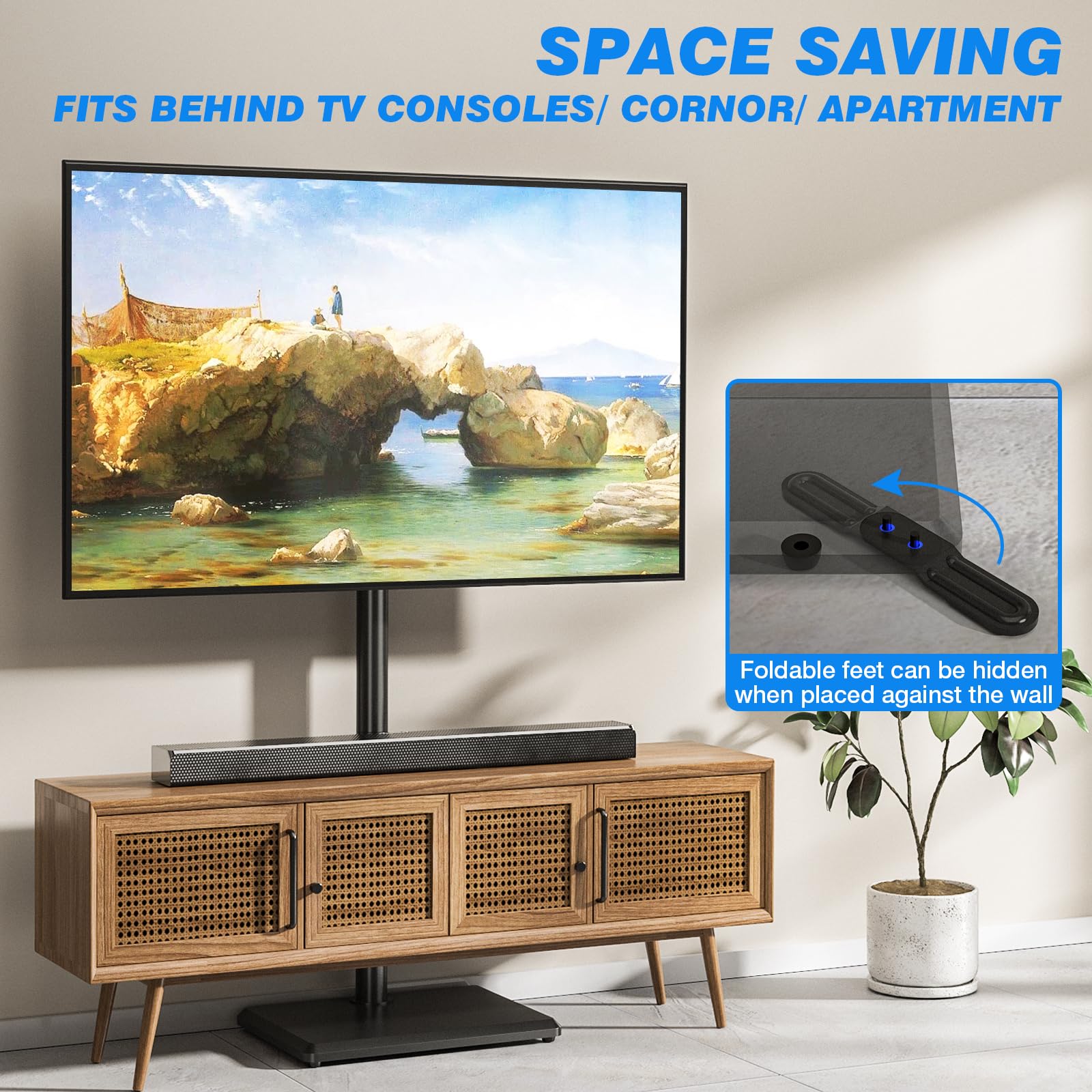 Swivel Floor TV Stand with Power Outlet, Height Adjustable, 32–60 Inch TVs
