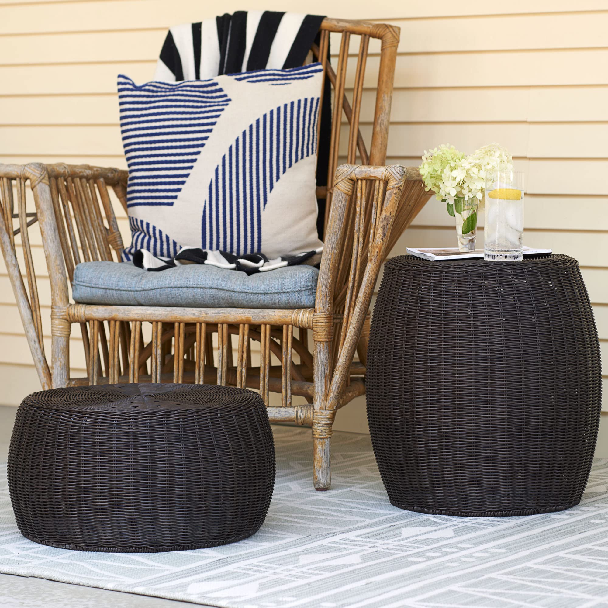 Resin Woven Storage Stool Ottoman